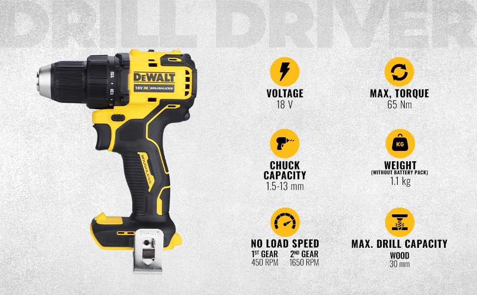 DEWALT DEWDCD708N DCD708N XR Bürstenloser Kombi-Bohrer, 18 V, blanke Einheit, Schwarz-Gelb