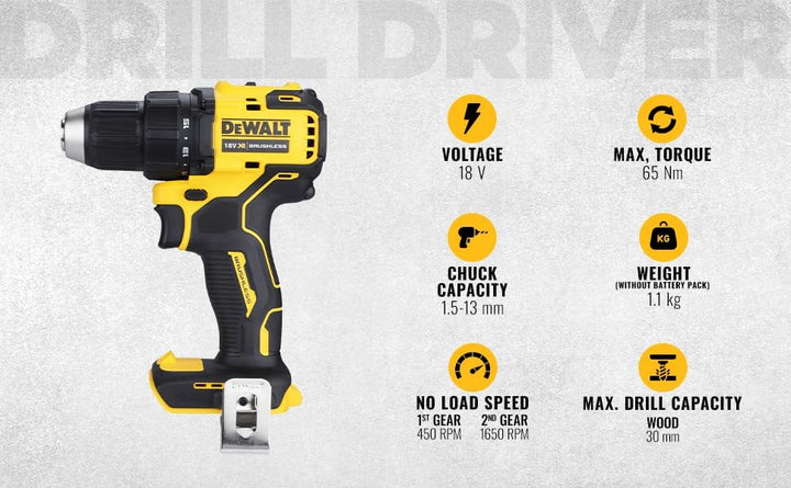 DEWALT DEWDCD708N DCD708N XR Bürstenloser Kombi-Bohrer, 18 V, blanke Einheit, Schwarz-Gelb