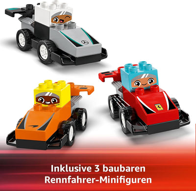 LEGO DUPLO Town F1 Team Rennautos mit Rennfahrern, Bauspielzeug für die ganze Familie, fantasievolle