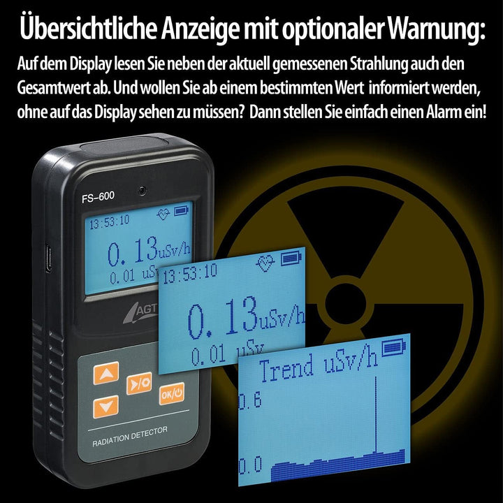 AGT Strahlenmessgerät: Digitaler Geigerzähler & Dosimeter für Alpha-, Beta- & Gammastrahlung (Geiger
