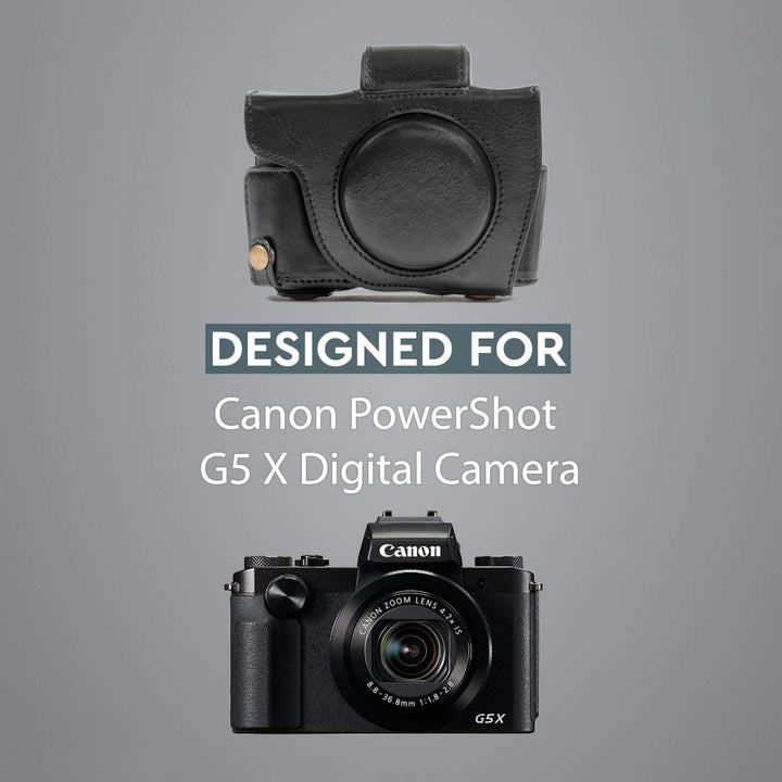 MegaGear Canon PowerShot G5 X Ever Ready Leder Kamera-Case mit Trageriemen und Batteriezugang schwar