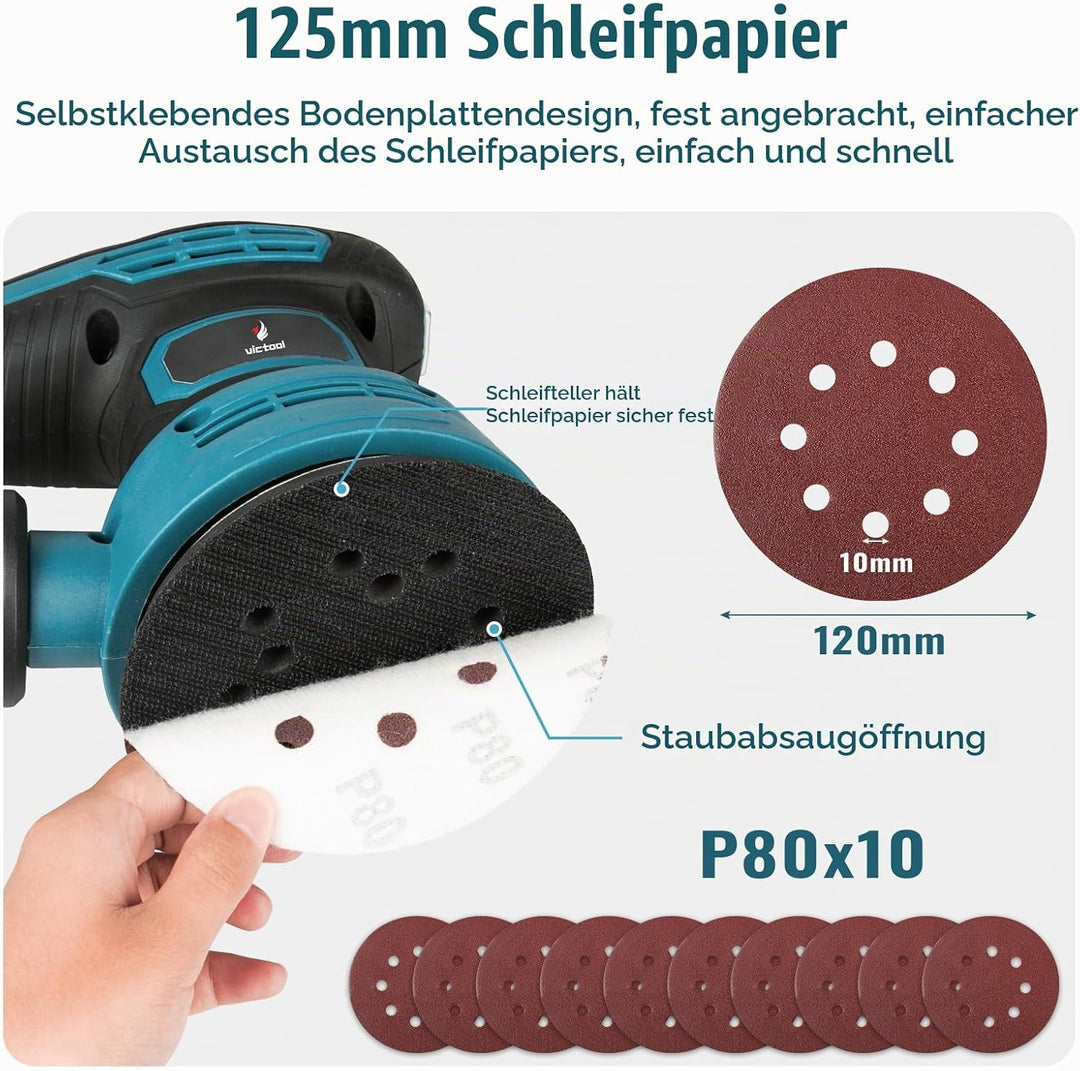 Exzenterschleifer 300W, 6 Geschwindigkeiten 12.000 U/min, Staubsammeldesign, 125mm Eccentric Sander