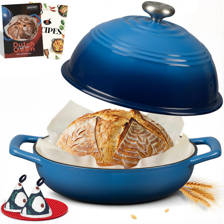 Overmont Gusseisen Topf Emaille Brotbacktopf - 5.7L Bräter Schmortopf mit Deckel und Kochbuch – für