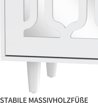 ModernLuxe - Weiss verspiegelte Sideboard mit Kristallgriffen, für Wohn- und Esszimmer (147,5 x 40 x