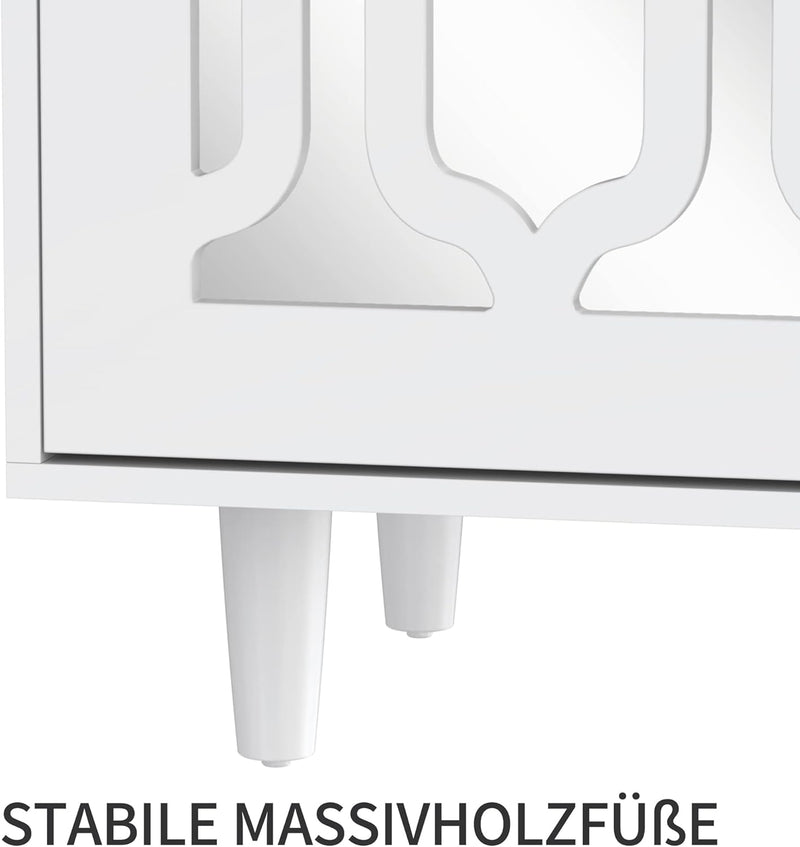 ModernLuxe - Weiss verspiegelte Sideboard mit Kristallgriffen, für Wohn- und Esszimmer (147,5 x 40 x