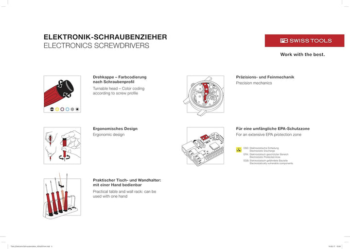 PB Swiss Tools Elektronik-Schraubendreher-Satz 6-teilig Schlitz/PH