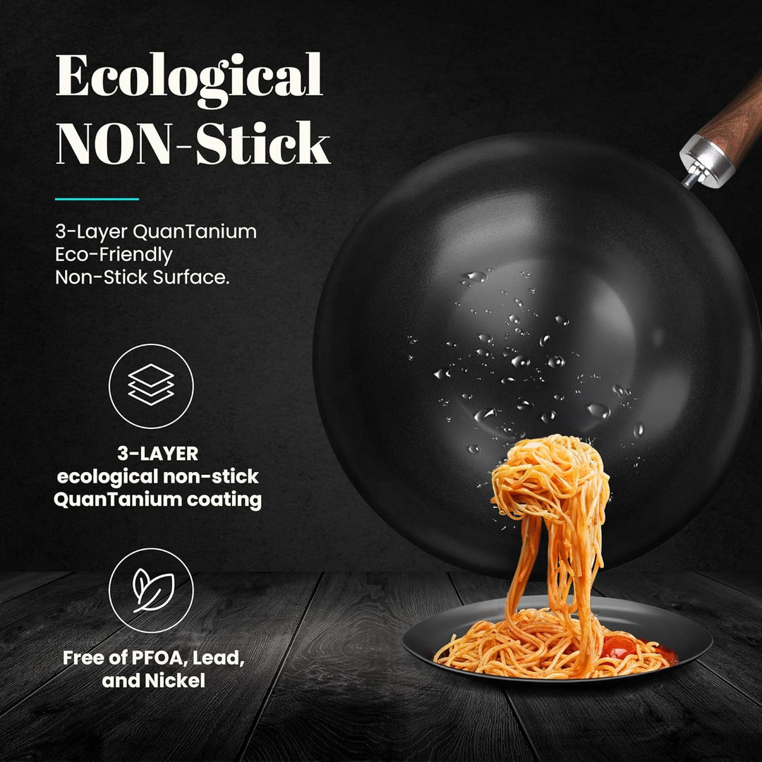 WECOOK! Carbono Wok Induktion 24 cm, Antihaftbeschichtung Titanium QUANTANIUM 3-Schicht Ökologisch P