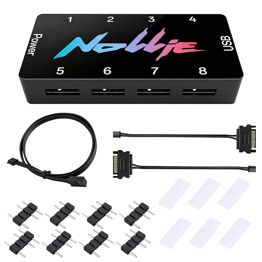 8-Port Signal RGB Controller, 5V 3PIN SATA-Gespeister ARGB-Controller PC-Beleuchtungs-Hub mit 2 SATA