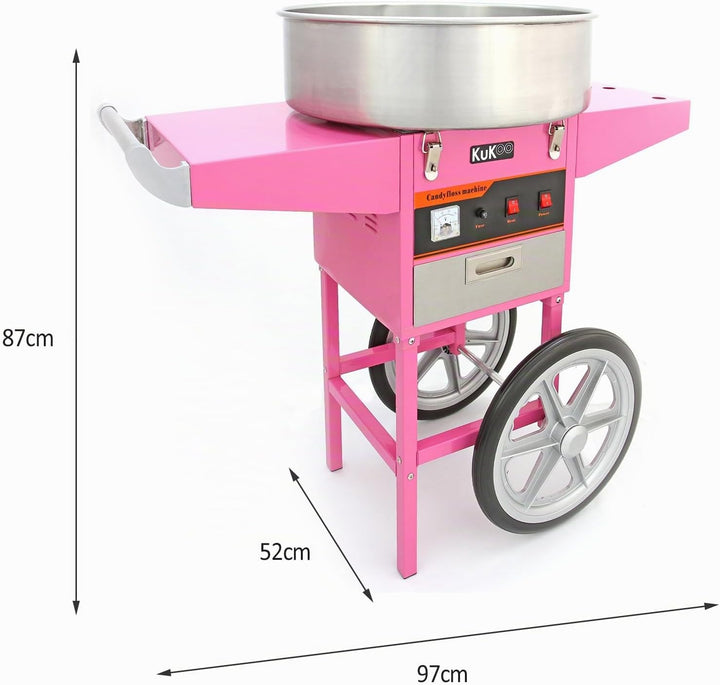 KuKoo Retro 1x Popcornmaschine Popcorn Maker mit Wagen und 1x Rosa Retro Zuckerwattemaschine mit Wag