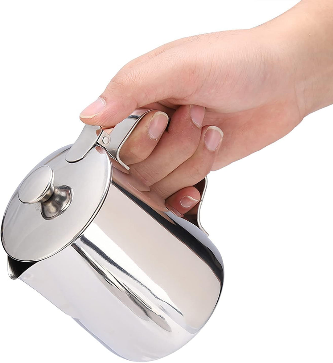 Edelstahl-Kaffeetasse, Milchaufschäumkrug mit Deckel, Milchausgiesser mit Deckel für Milchkännchen,