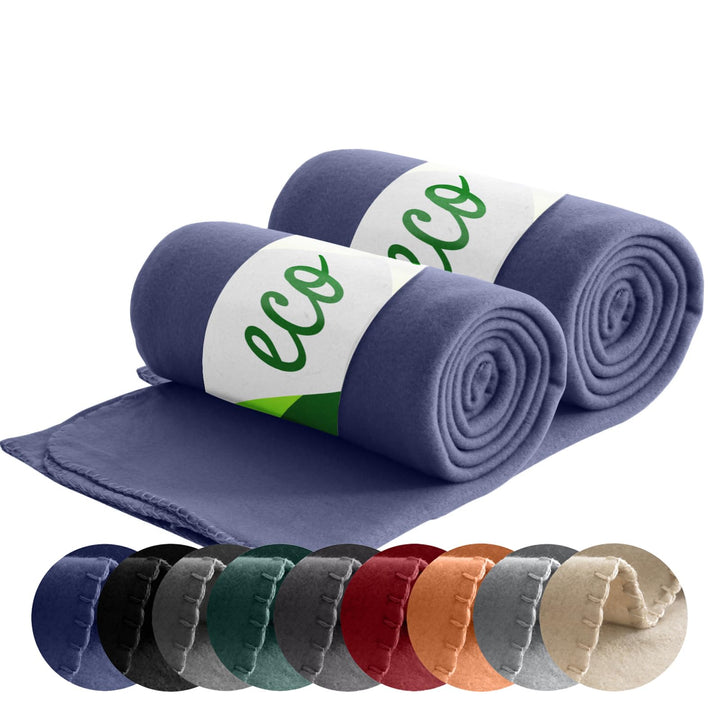 wometo 2er Set Eco Fleecedecken aus 100% recyceltem Material +geprüft 130x160 cm ca. 400 g - dunkelb