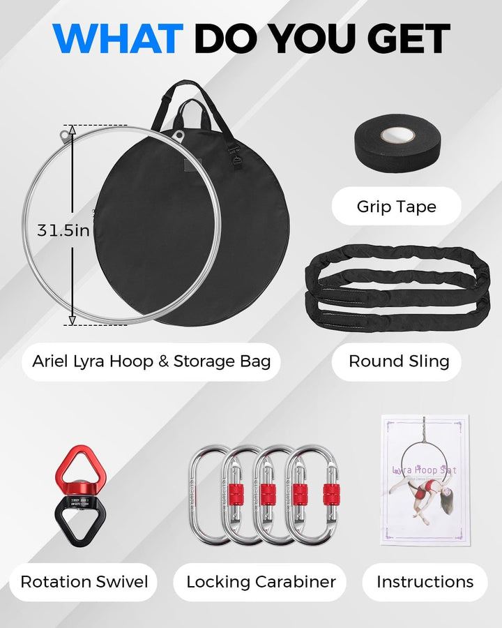 DASKING Aerial Hoop Ring Set - 80 85 90cm Edelstahl 2 Punkte Aerial Lyra Hoop Heavy Duty 500lb Kapaz