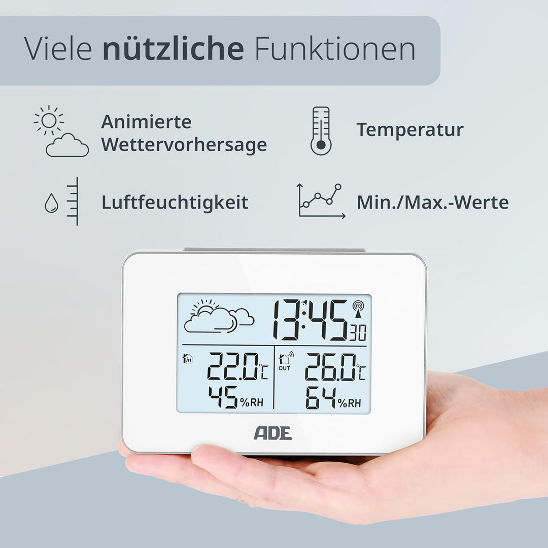 ADE Digitale Wetterstation Funk mit Aussensensor | Innen und Aussentemperatur | Luftfeuchtigkeitsmes