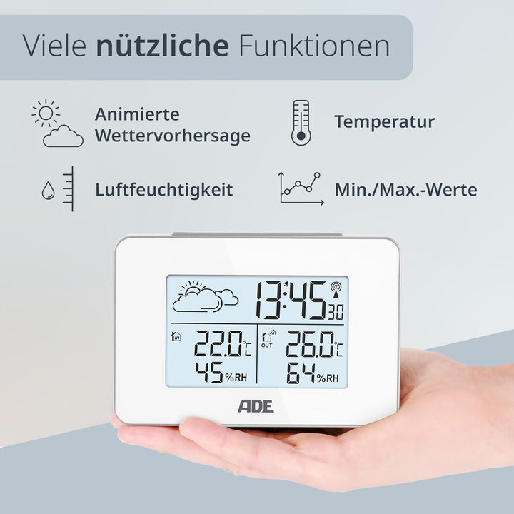 ADE Digitale Wetterstation Funk mit Aussensensor | Innen und Aussentemperatur | Luftfeuchtigkeitsmes