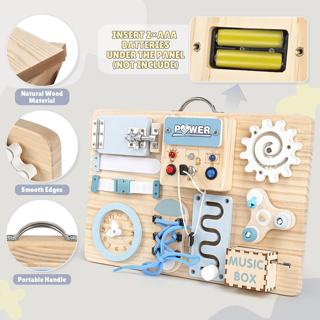 Joyreal LED Montessori Busy Board - Motorikbrett ab 18M+ Monate Activity Board Motorikboard Montesso
