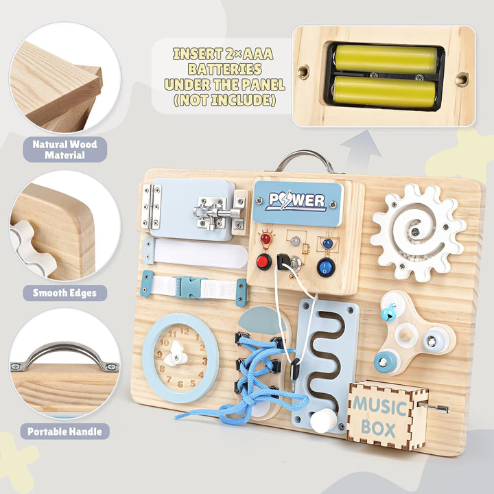 Joyreal LED Montessori Busy Board - Motorikbrett ab 18M+ Monate Activity Board Motorikboard Montesso