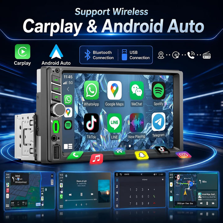 WERESOUND 1 DIN Autoradio mit Wireless CarPlay Android Auto, 7 Zoll Touchscreen Display, Bluetooth F