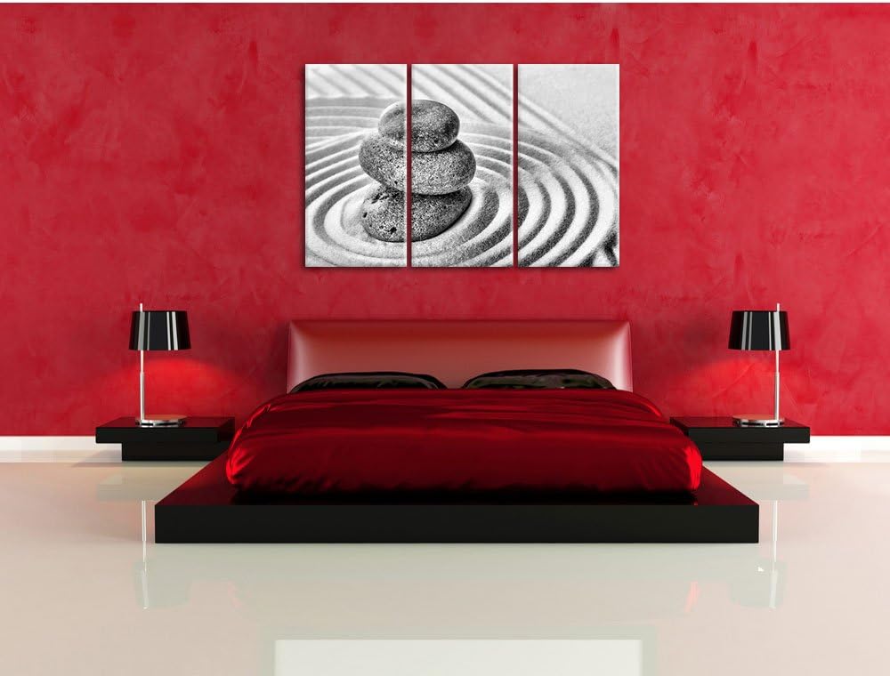 Pixxprint Steine in Sand mit Muster als Leinwandbild/Grösse: 3 Teilig (120x80) cm/Wandbild/Kunstdruc