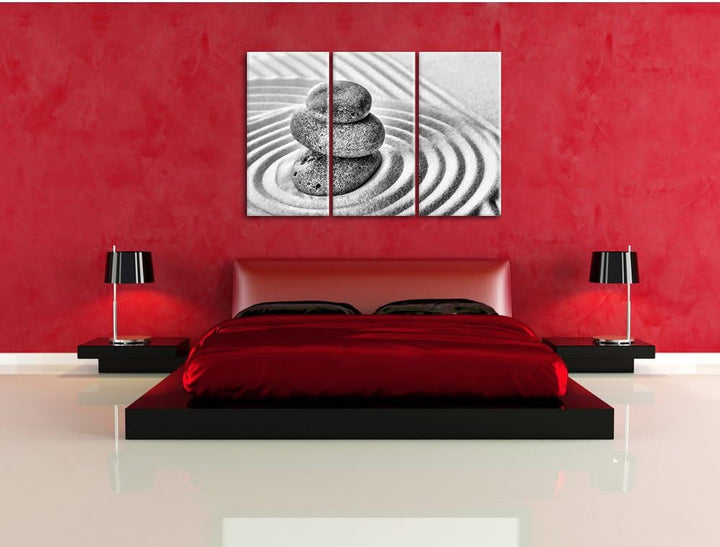 Pixxprint Steine in Sand mit Muster als Leinwandbild/Grösse: 3 Teilig (120x80) cm/Wandbild/Kunstdruc