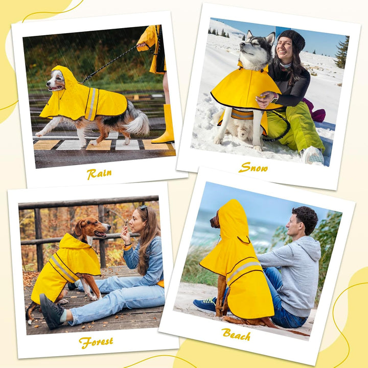 Weesiber Hunderegenmantel, Reflektierender Hund Regenmantel mit Leinenloch, wasserdichte Regenjacke
