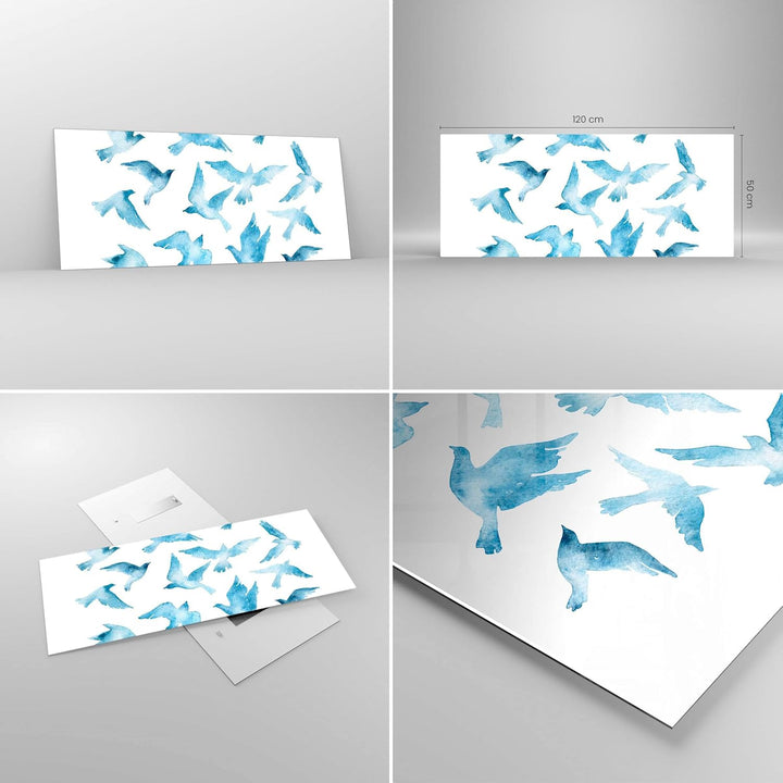 Wandbilder Dekoration Wohnzimmer Vögel digital Wolke Taube Panorama Bilder auf Glas 120x50cm Glasbil