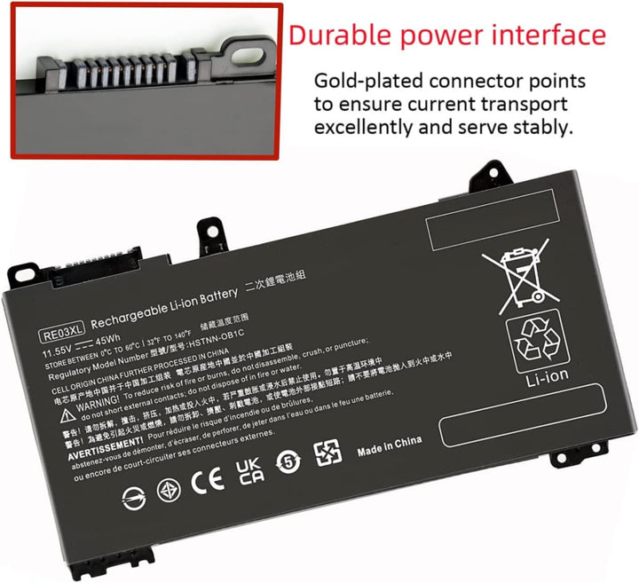 PUGASR RE03XL Laptop Akku Kompatibel mit HP ProBook 430 440 445 450 455R G6 430 440 445 450 G7 Serie