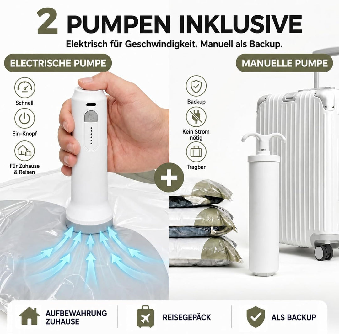 Vakuumbeutel für Kleidung mit Elektrischer Pumpe und Handpumpe, 9 er Set Vakuum Aufbewahrungsbeutel,