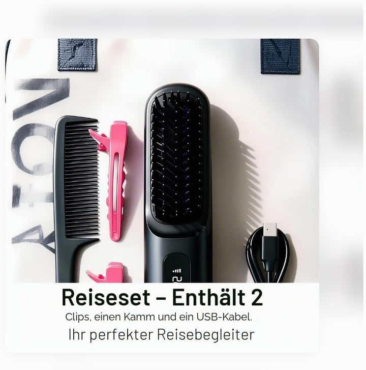Stylingbürste für kurze Haare Elektrisch, 3-in-1 Kabelloser Haarglätter mit LED Display &amp; Keramiksch