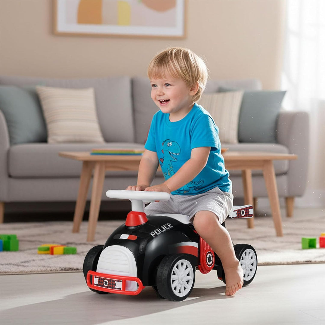 COSTWAY Rutschauto Polizei, Rutschfahrzeug mit Musik & Stauraum unter dem Sitz, Kinderfahrzeug mit U
