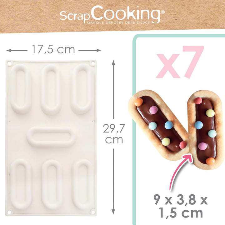 ScrapCooking - Silikonform für 7 Finger-Kekse - Backform für Riegel & Barquettes - Für Ofen & Gefrie