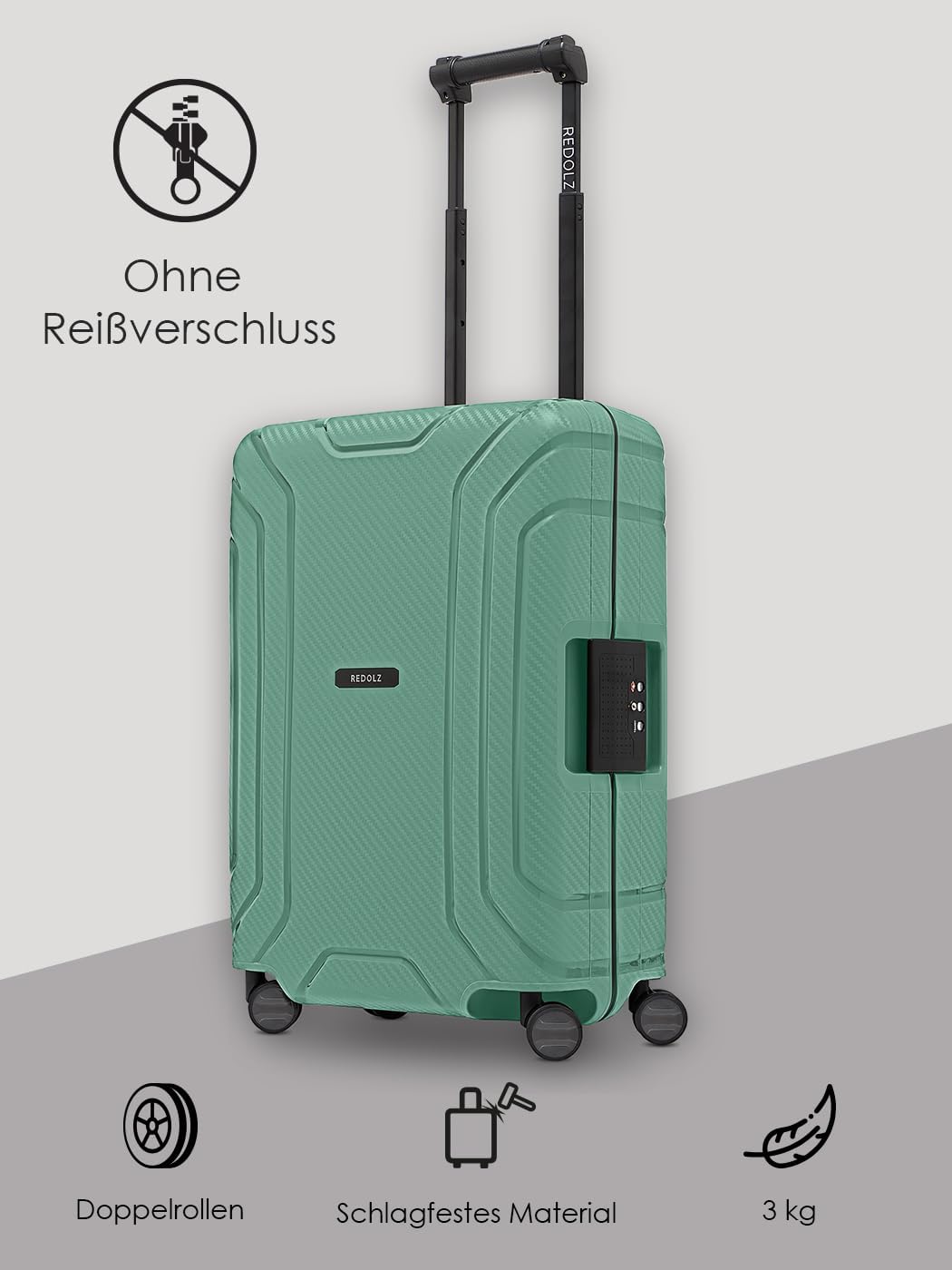 REDOLZ Hartschalen Kabinen-Koffer ohne Reissverschluss | 3-Punkt-Verschluss-System | Kleiner Trolley