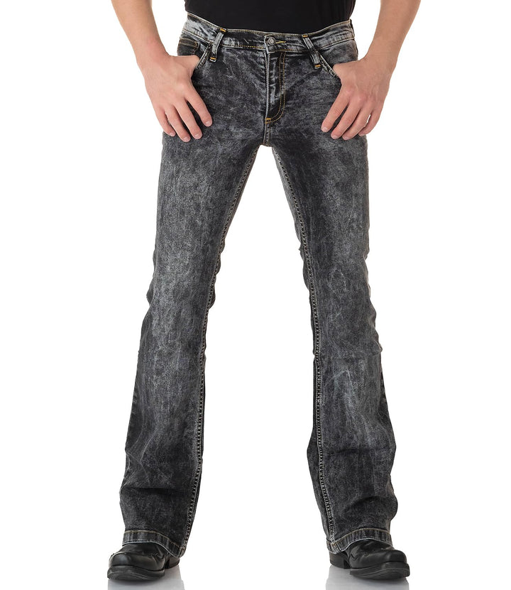 Schwarz verwaschene Bootcut Jeans Used Look - Herren Jeanshose, Schlagjeans, Flared-Jeans im Vintage
