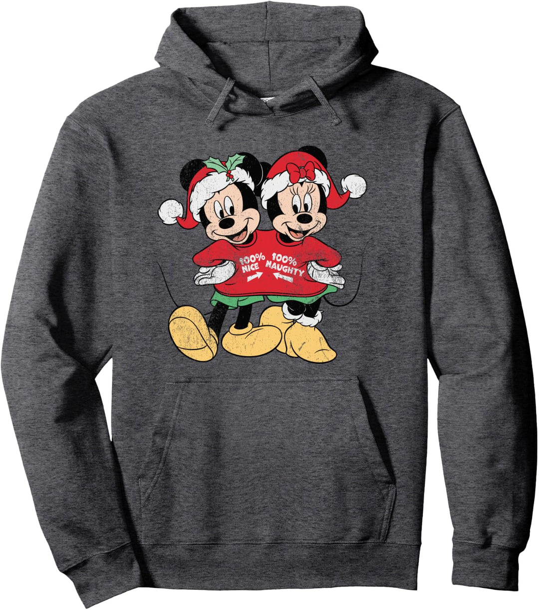 Disney Mickey Mouse and Minnie Christmas Naughty Nice Pullover Hoodie