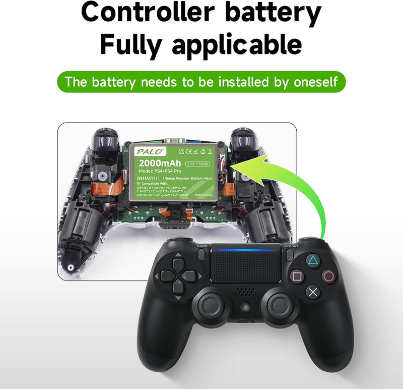 PS4 Akku 2000mAh Ersatz für Sony PS4/PS4 Pro/PS4 Slim PS4 Dualshock 4 Controller CUH-ZCT1E CUH-ZCT1H