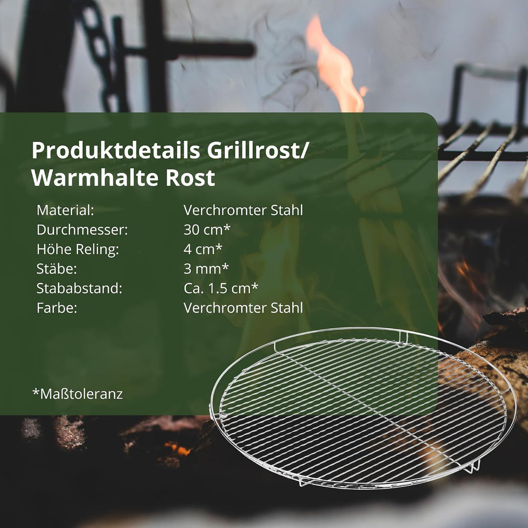 HeRo24® Grillrost rund 30 cm aus verchromtem Stahl Robustes Grillgitter mit Aufhängung ideal für Sch