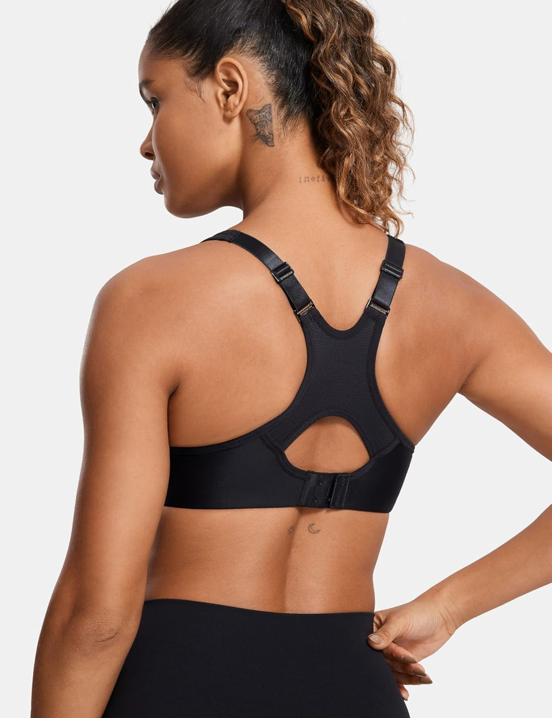 SYROKAN Damen Sport BH Starker Halt- Bügel Push Up Ringerrücken Gepolstert Fitness BH 75G Schwarz 2,