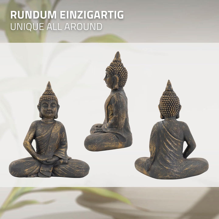 ECD Germany Buddha Figur sitzend, 48cm hoch, aus wetterfestem Polyresin, Bronze, Feng Shui, Buddha S