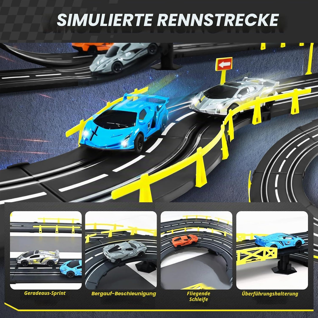 FORMIZON Elektrische Rennbahn Kinder, Doppelte Elektrische Rennstrecke Spielzeug mit 2 Handreglern,