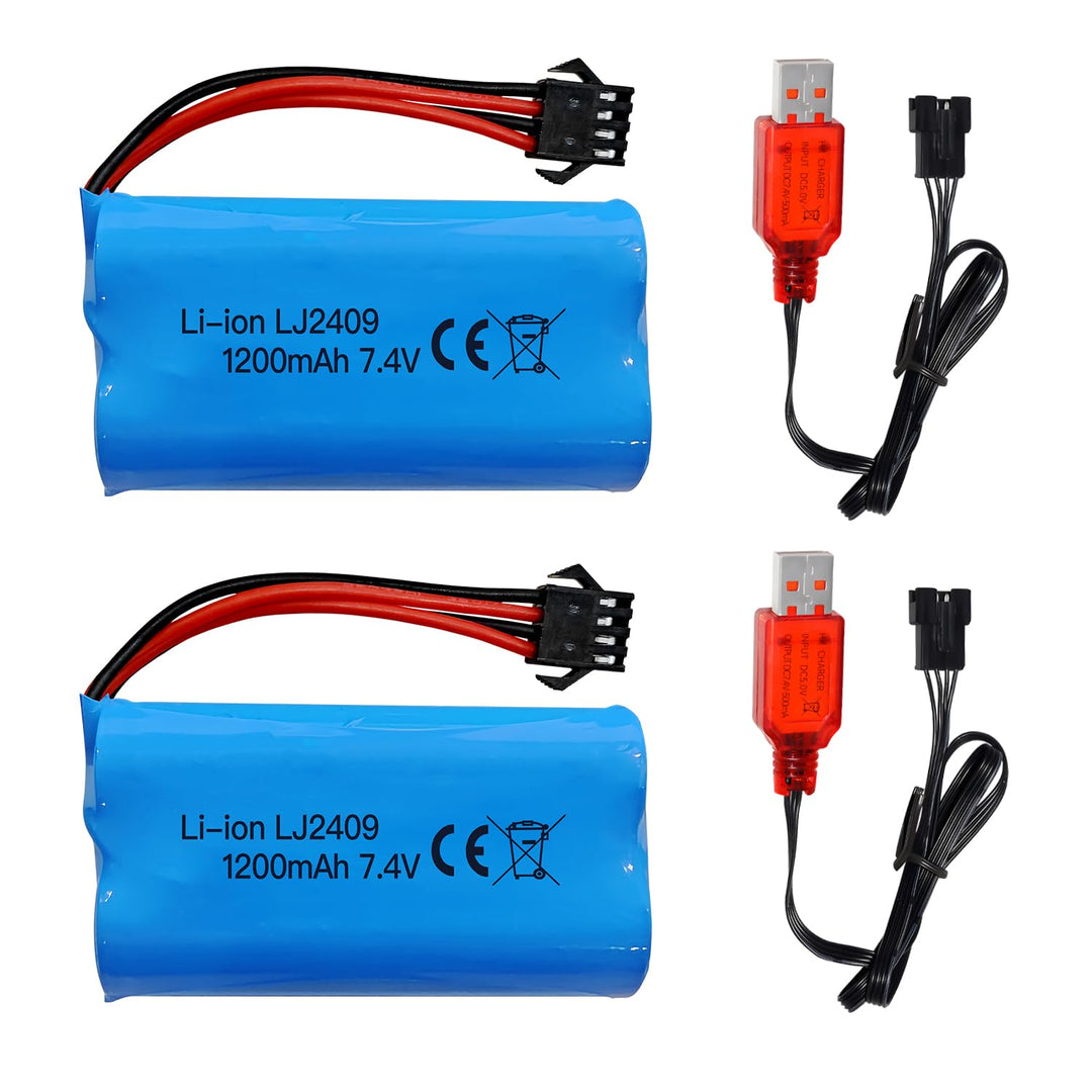 2PCS 7.4V 1200mah SM-4P Stecker Akku mit USB Ladekabel für EC08 RC Spielzeugauto Modell Geländefahrz