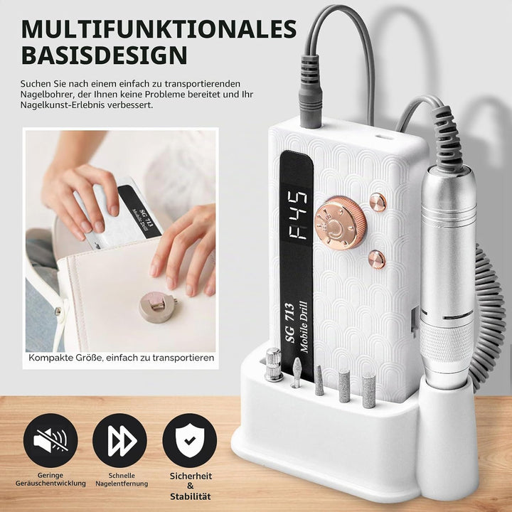 Elektrischer Nagelfräser Professionell, 45000 U/min,Tragbare Nagelfeile für Acrylnägel Gelnägel, mit