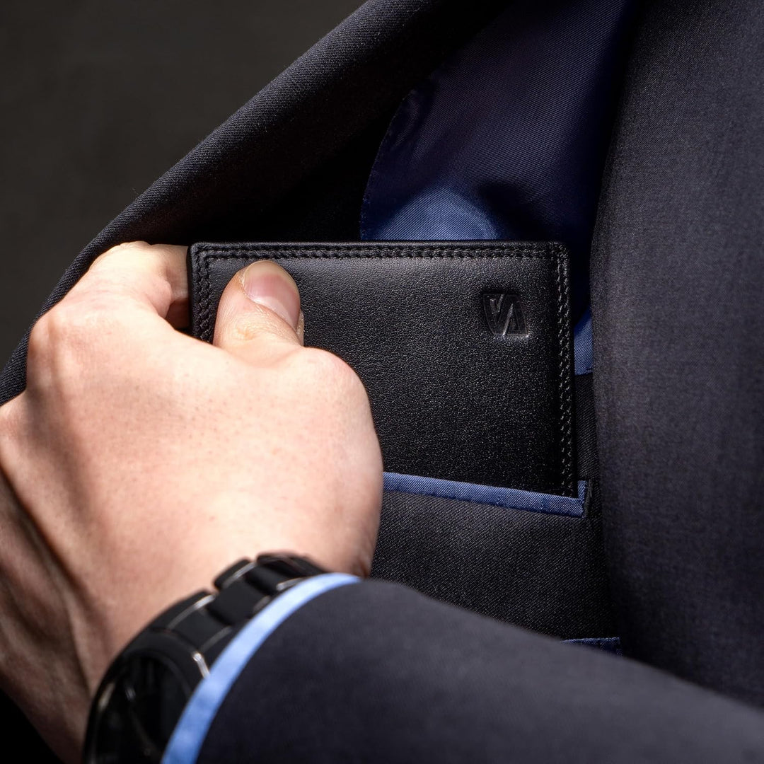 SERASAR | Leder Geldbeutel Männer mit RFID Schutz | Schwarzes Nappaleder | 12 Kartenfächer | Exklusi