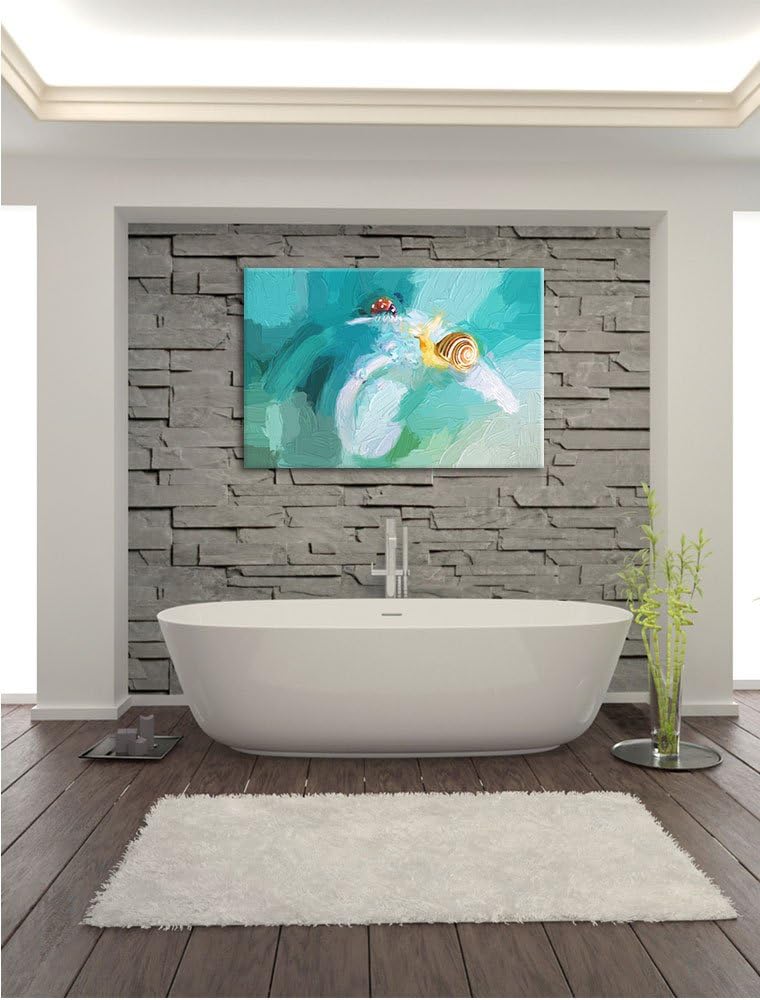 Pixxprint eine Schnecke und Marienkäfer als Leinwandbild/Grösse: 100x70 cm/Wandbild/Kunstdruck/ferti