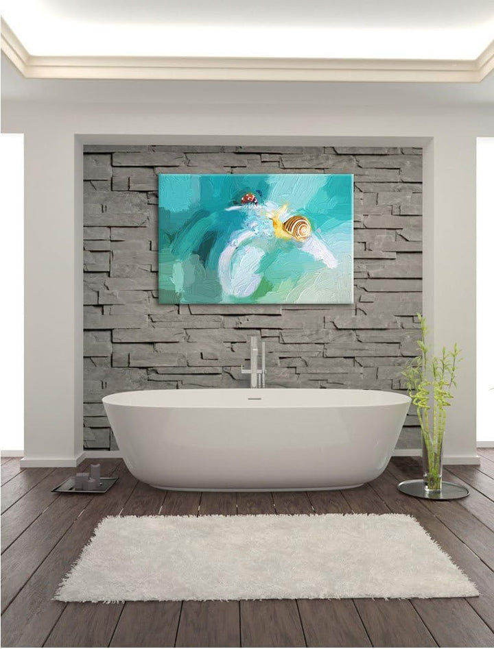 Pixxprint eine Schnecke und Marienkäfer als Leinwandbild/Grösse: 100x70 cm/Wandbild/Kunstdruck/ferti