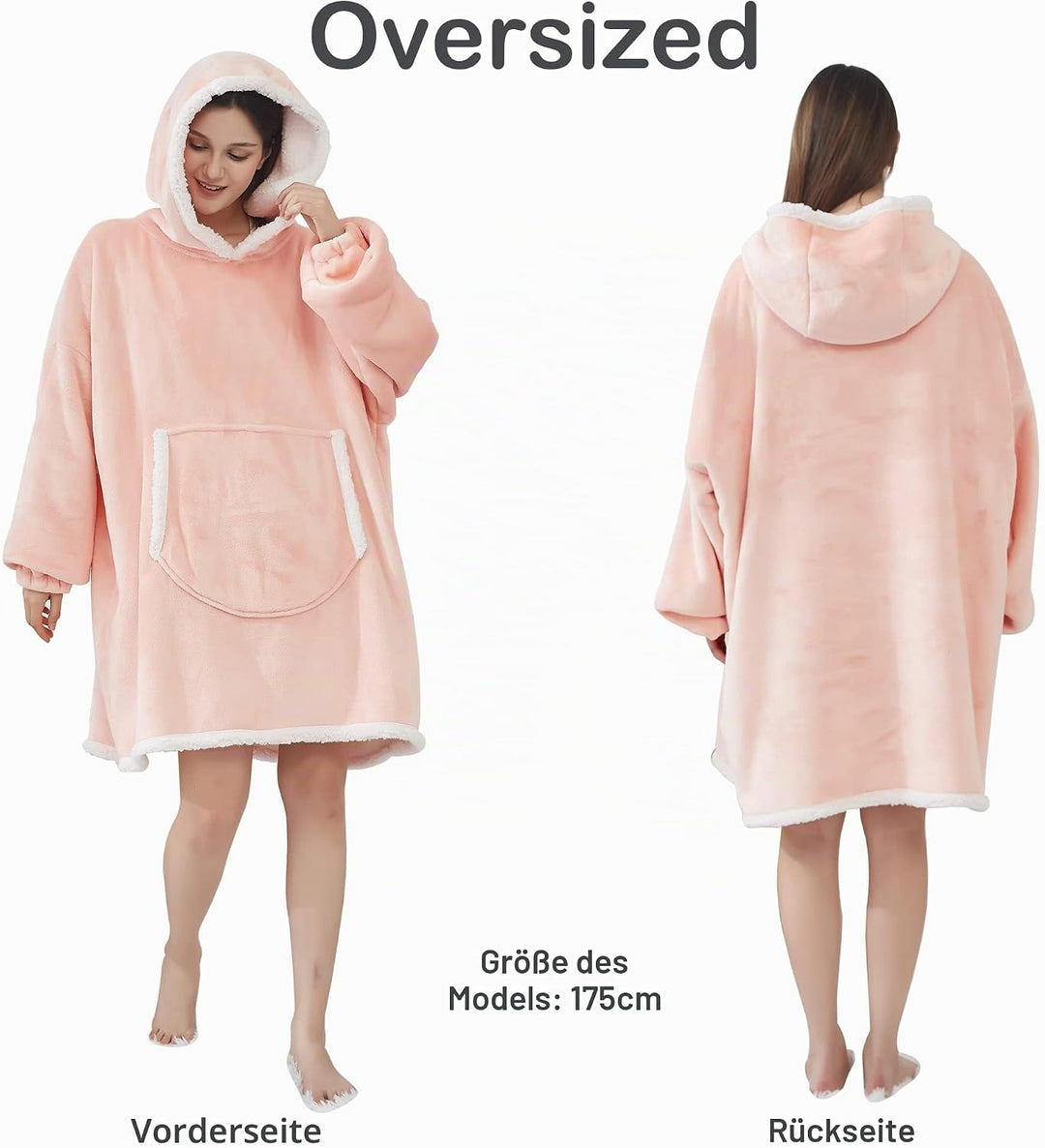 softan Hoodie Sweatshirt Decke Robe, Grosser Sherpa Plüschpullover mit übergrossen Taschen,Super Wei
