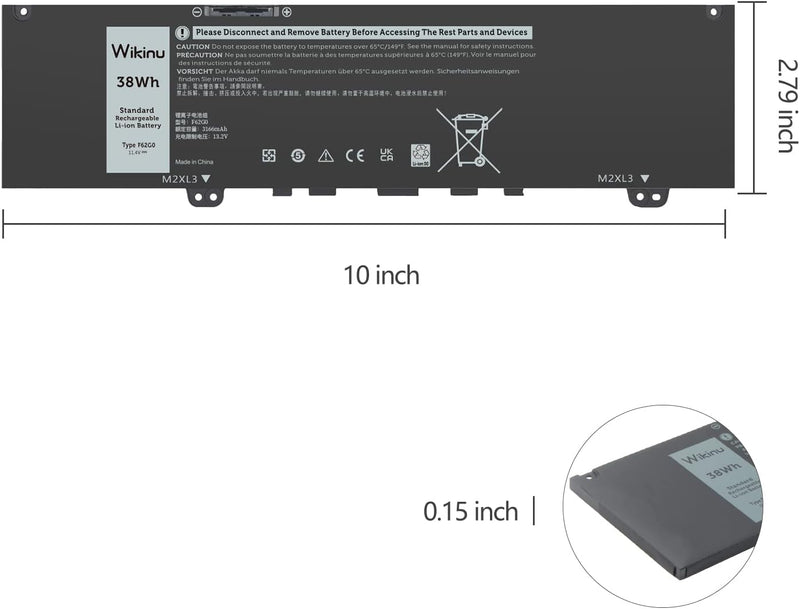 Wikinu 38Wh F62G0 Laptop Akku für Dell Inspiron 13 7000 7370 7373 7380 5370 7386 2-in-1 P83G P87G P9