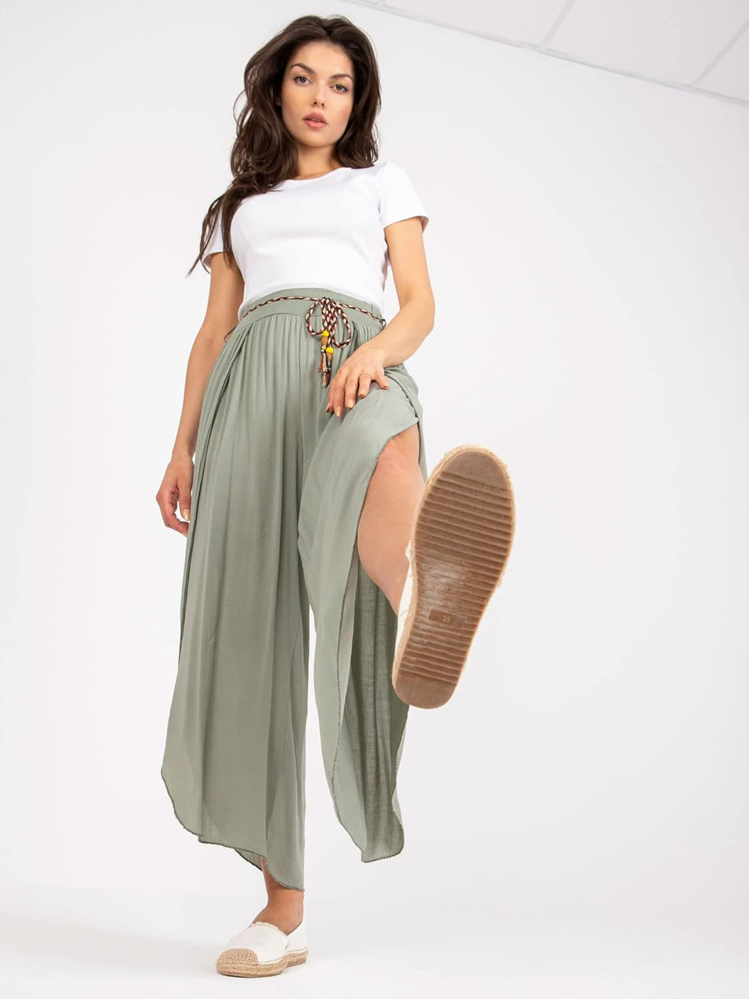 Weite Lockere Damenhose mit Geschlitztem Bein Damenhose mit Schlitzen Wickelbeinen, Luftig Leichte V