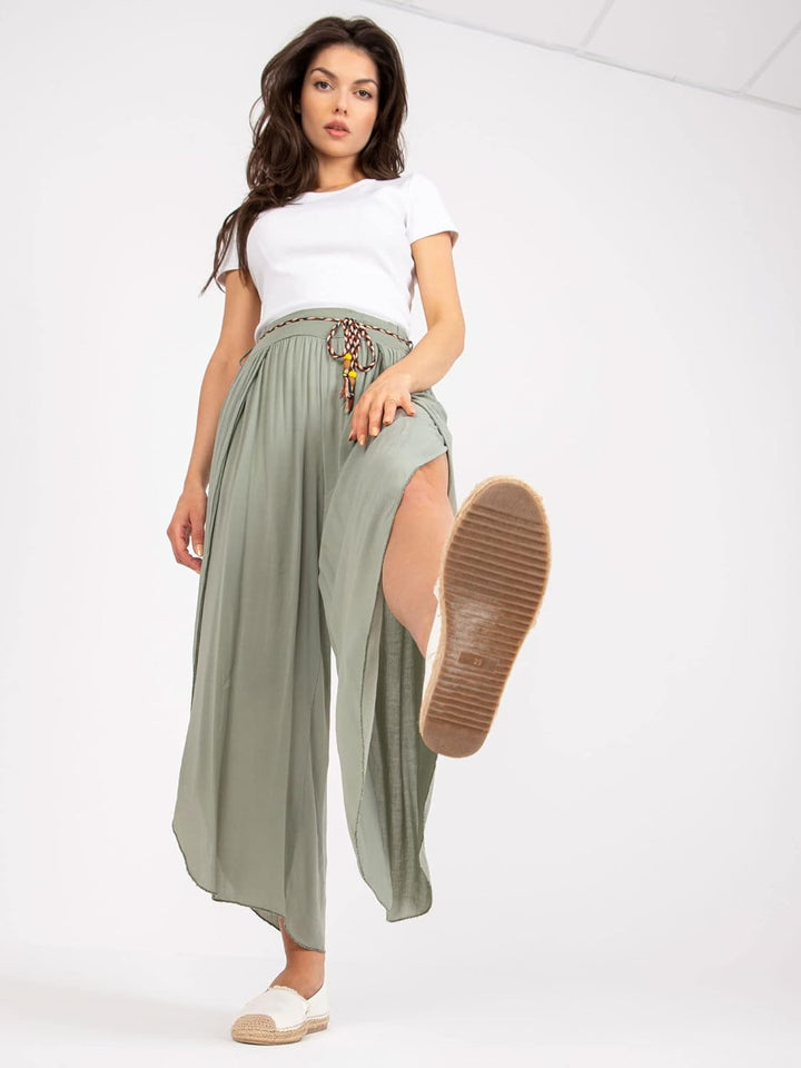 Weite Lockere Damenhose mit Geschlitztem Bein Damenhose mit Schlitzen Wickelbeinen, Luftig Leichte V