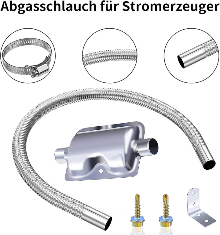 Abgasschlauch für Stromerzeuger, 300CM Auto Edelstahl Abgasrohr und Schalldämpfer, mit Zwei Edelstah