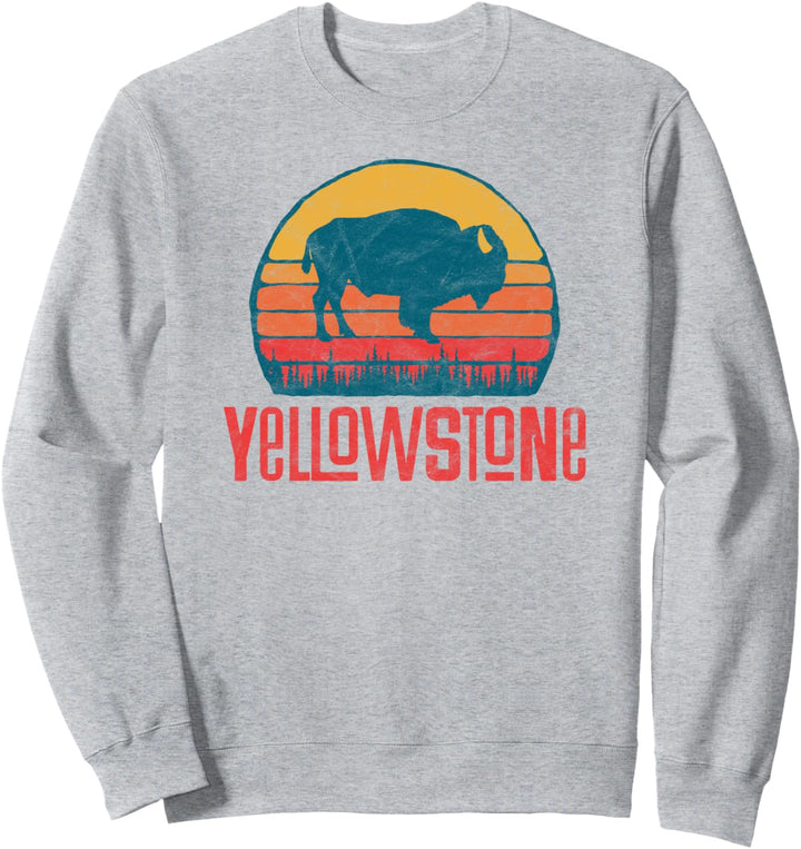 Vintage Yellowstone National Park Simple Bison Sun Graphic Sweatshirt
