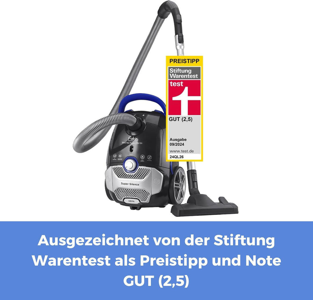 Fakir Blue Vac Power TS 721 Staubsauger mit Beutel 800W, Bodenstaubsauger mit Kabel, HEPA H14 Filter
